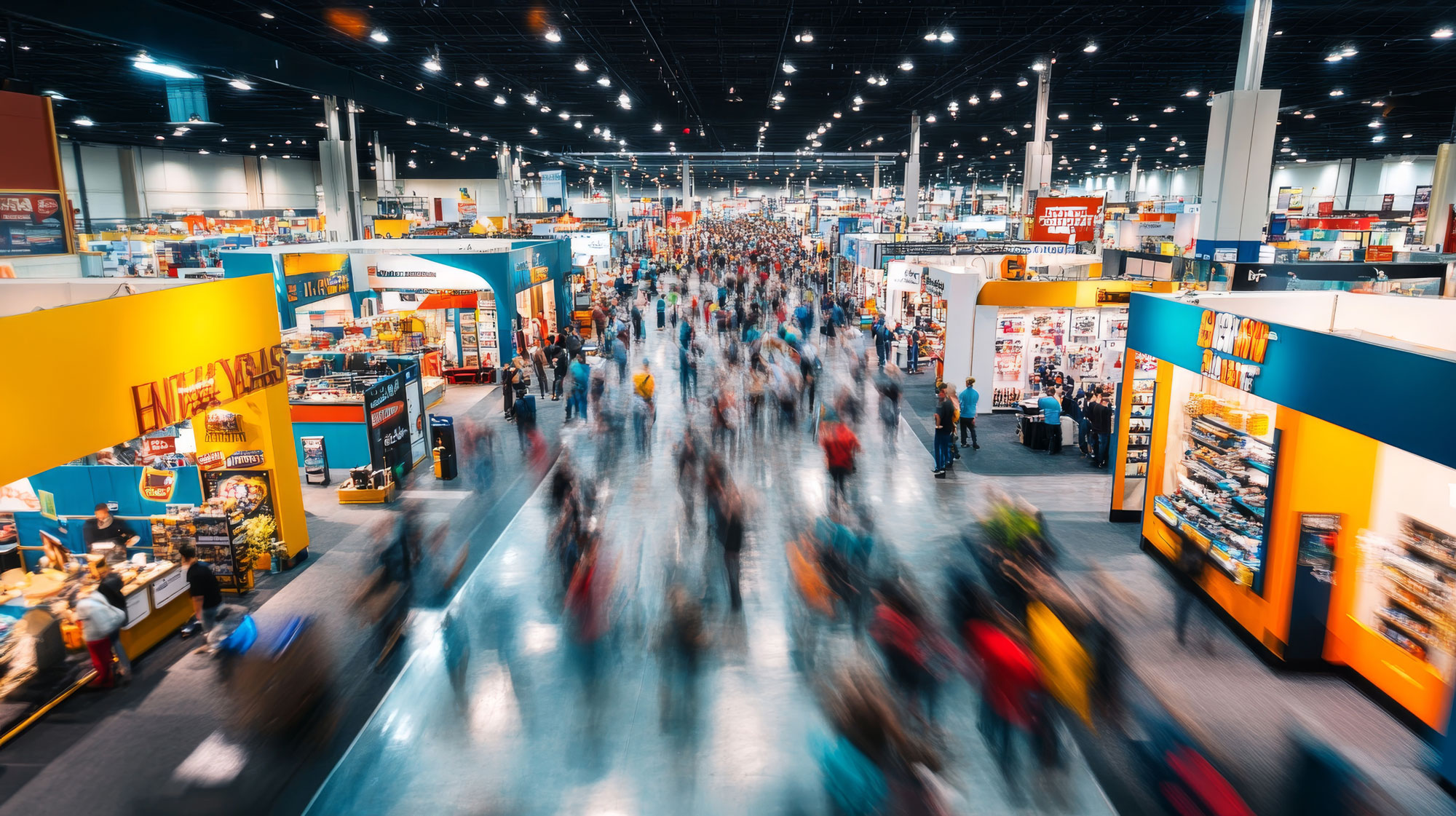 Persone tra gli stand di una fiera