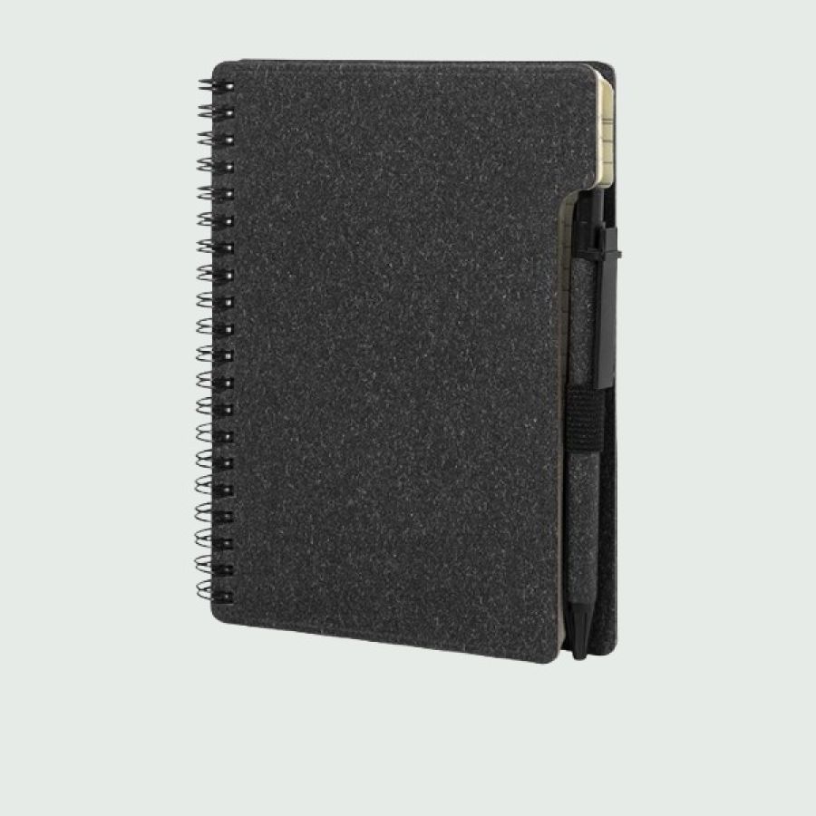 notebook con penna ideale come gadget aziendale sostenibile perchè realizzato con carta e materiali riciclati
